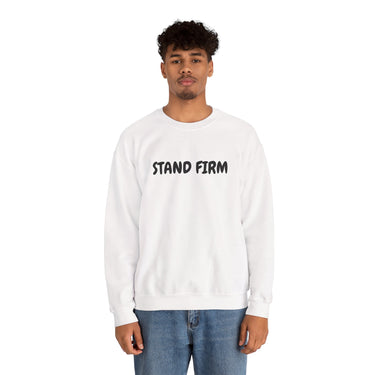 Faith Culture – Stand Firm Unisex Crewneck Sweatshirt – White | Christian Encouragement Sweatshirt Inspired by 1 Corinthians 16:13