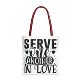 Faith Culture - Serve One Another in Love Christian Tote Bag - Galatians 5:13 Bible Verse 18" × 18'' Red