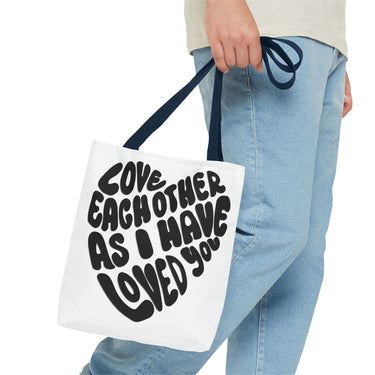 Faith Culture - Love One Another Christian Tote Bag - Bible Verse John 13:34 13" Γ 13'' Navy
