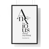 Do Not Be Anxious framed Christian wall art inspired by Philippians 4:6, black frame with black and white scripture typography