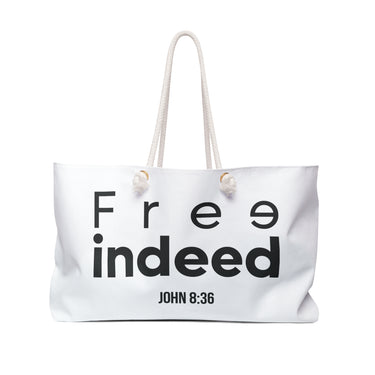 Free Indeed Christian Weekender Tote Bag | John 8:36 Bible Verse Gift 24" × 13"