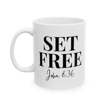 Faith Culture - Set Free John 8:36 Christian Mug, 11oz & 15oz | Bold Bible Verse Coffee Cup