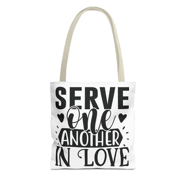Faith Culture - Serve One Another in Love Christian Tote Bag - Galatians 5:13 Bible Verse 13" × 13'' Beige