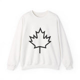 Faith Culture – Black Outline Maple Leaf Crewneck Sweatshirt – White | Bold & Minimal Canadian Pride White