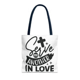 Faith Culture - Serve One Another in Love Christian Tote Bag - Galatians 5:13 Bible Verse 16" × 16'' Navy