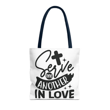 Faith Culture - Serve One Another in Love Christian Tote Bag - Galatians 5:13 Bible Verse 16" × 16'' Navy