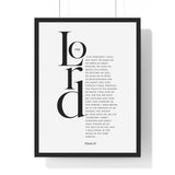 The Lord Is My Shepherd framed Bible verse wall art inspired by Psalm 23, black frame with black and white scripture typography