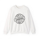 Faith Culture – Made in Canada Crewneck Sweatshirt – White | Vintage Stamp Style Canadian Pride