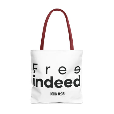 Free Indeed Christian Tote Bag | John 8:36 Bible Verse Gift 18" × 18'' Red