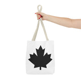 Faith Culture – Black Maple Leaf Tote Bag | Modern Minimalist Canadian Carryall 13" × 13'' Beige
