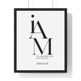 The Resurrection and the Life framed Christian wall art inspired by John 11:25, black frame with black and white scripture typography