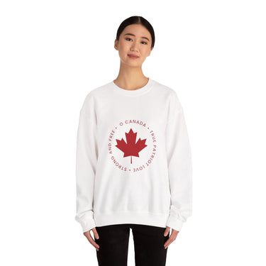 Faith Culture β O Canada Circle Maple Leaf Crewneck Sweatshirt β White with Red Print | Classic Canadian Heritage Pullover