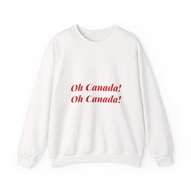 Faith Culture – O Canada Maple Circle Crewneck Sweatshirt – White & Black | Classic Monochrome Anthem Pullover White