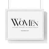 You Surpass Them All framed Bible verse wall art, Proverbs 31:29, black lettering on white with a white wooden frame