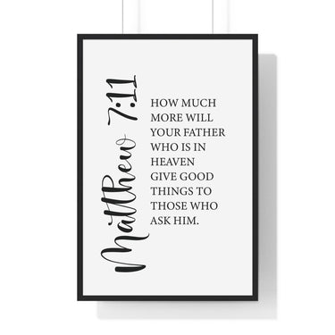 Faith Culture - Matthew 7:11 Christian Scripture Wall Art Good Gifts from the Father 24″ x 36″ Black
