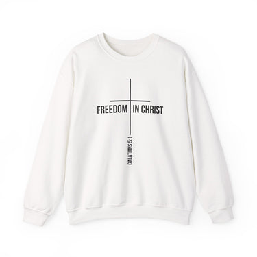 Freedom in Christ Christian Sweatshirt | Galatians 5:1 Scripture Apparel White