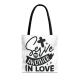 Faith Culture - Serve One Another in Love Christian Tote Bag - Galatians 5:13 Bible Verse 16" × 16'' Black