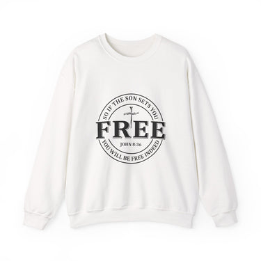 Faith Culture β Set Free Christian Crewneck Sweatshirt β White | John 8:36