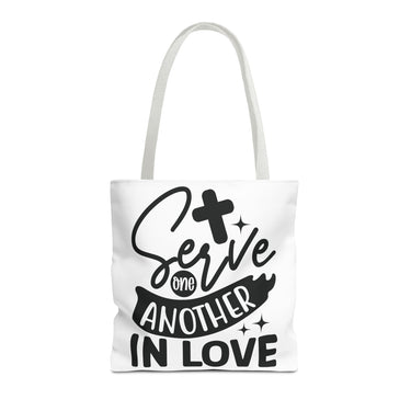 Faith Culture - Serve One Another in Love Christian Tote Bag - Galatians 5:13 Bible Verse 16" × 16'' White