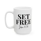 Faith Culture - Set Free John 8:36 Christian Mug, 11oz & 15oz | Bold Bible Verse Coffee Cup 15oz