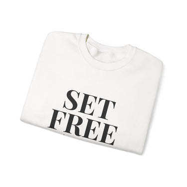 Faith Culture β Set Free John 8:36 Unisex Crewneck Sweatshirt β White | Bold Scripture-Based Christian Apparel