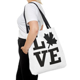 Faith Culture β LOVE Maple Leaf Tote Bag | Bold Minimalist Canadian-Inspired Carryall 18" Γ 18'' Black