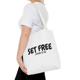 Faith Culture β Set Free Christian Tote Bag | John 8:36 Bible Verse Tote 16" Γ 16'' White