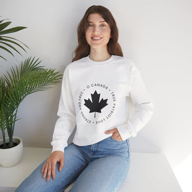Faith Culture – O Canada Circle Maple Leaf Crewneck Sweatshirt – White | True North Canadian Pride Pullover
