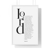 The Lord Is My Shepherd framed Christian wall art inspired by Psalm 23, white frame with black and white scripture typography