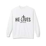 Faith Culture - He Lives Christian Sweatshirt Luke 24:23 Resurrection Crewneck White