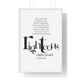 His Righteous Right Hand framed Christian wall art inspired by Isaiah 41:10, white frame with black and white scripture typography