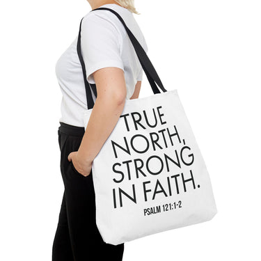 True North Strong in Faith Christian Tote Bag | Psalm 121:1-2 Scripture Gift