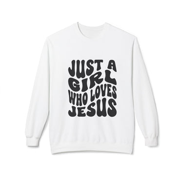 Faith Culture - Just a Girl Who Loves Jesus Christian Sweatshirt Bold Faith Statement Pullover