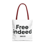 Free Indeed Christian Tote Bag | John 8:36 Bible Verse Gift 18" × 18'' Red
