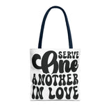 Faith Culture - Serve One Another in Love Christian Tote Bag - Inspirational Bible Verse Galatians 5:13 16" × 16'' Navy