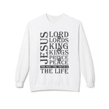 Faith Culture - Jesus Christ Christian Sweatshirt Bold Hand-Lettered Faith Pullover White