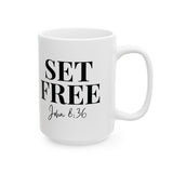 Faith Culture - Set Free John 8:36 Christian Mug, 11oz & 15oz | Bold Bible Verse Coffee Cup
