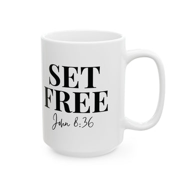 Faith Culture - Set Free John 8:36 Christian Mug, 11oz & 15oz | Bold Bible Verse Coffee Cup