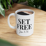 Faith Culture - Set Free John 8:36 Christian Mug, 11oz & 15oz | Bold Bible Verse Coffee Cup 11oz