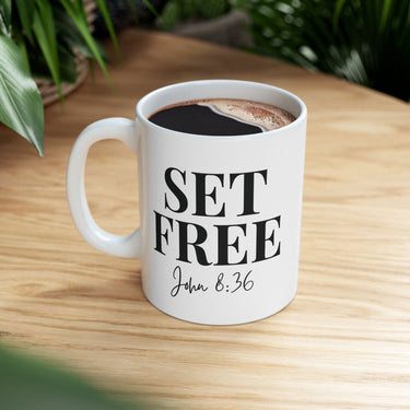 Faith Culture - Set Free John 8:36 Christian Mug, 11oz & 15oz | Bold Bible Verse Coffee Cup 11oz