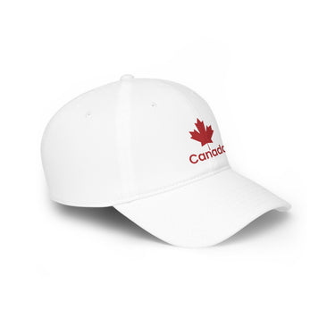 Faith Culture - Red Maple & Canada Text Low Profile Baseball Cap – White | Vibrant Canadian Identity Hat