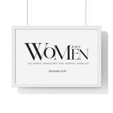 You Surpass Them All framed Christian wall art, Proverbs 31:29, black lettering on white with a white wooden frame
