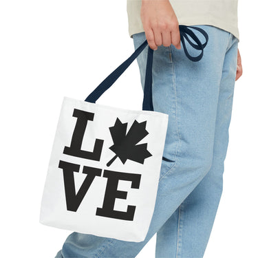 Faith Culture β LOVE Maple Leaf Tote Bag | Bold Minimalist Canadian-Inspired Carryall 13" Γ 13'' Navy
