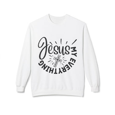 Faith Culture - Jesus My Everything Christian Sweatshirt with Cross Graphic Inspirational Pullover White