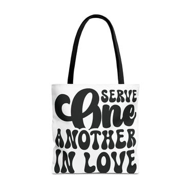 Faith Culture - Serve One Another in Love Christian Tote Bag - Inspirational Bible Verse Galatians 5:13 18" × 18'' Black