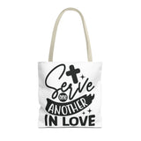 Faith Culture - Serve One Another in Love Christian Tote Bag - Galatians 5:13 Bible Verse 16" × 16'' Beige
