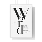 Your Word Is a Lamp framed Christian wall art inspired by Psalm 119:105, white frame with black and white scripture typography