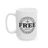 Faith Culture β Set Free John 8:36 Christian Coffee Mug β Bold Cross Scripture Design, 11oz & 15oz 15oz