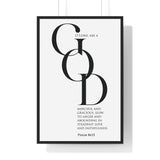 Merciful and Gracious framed Christian wall art inspired by Psalm 86:15, black frame with black and white scripture typography