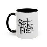 Faith Culture - Set Free John 8:36 Christian Accent Mug, 11oz & 15oz | Bold Cross Design Coffee Cup